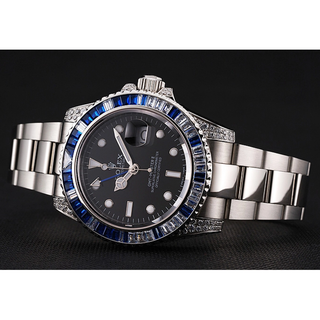 Best AAA Replica Sites Set Bracelet Dial Master Case Steel Stone Stainless Rolex Swiss Black 1453747 GMT II Bezel And 0620